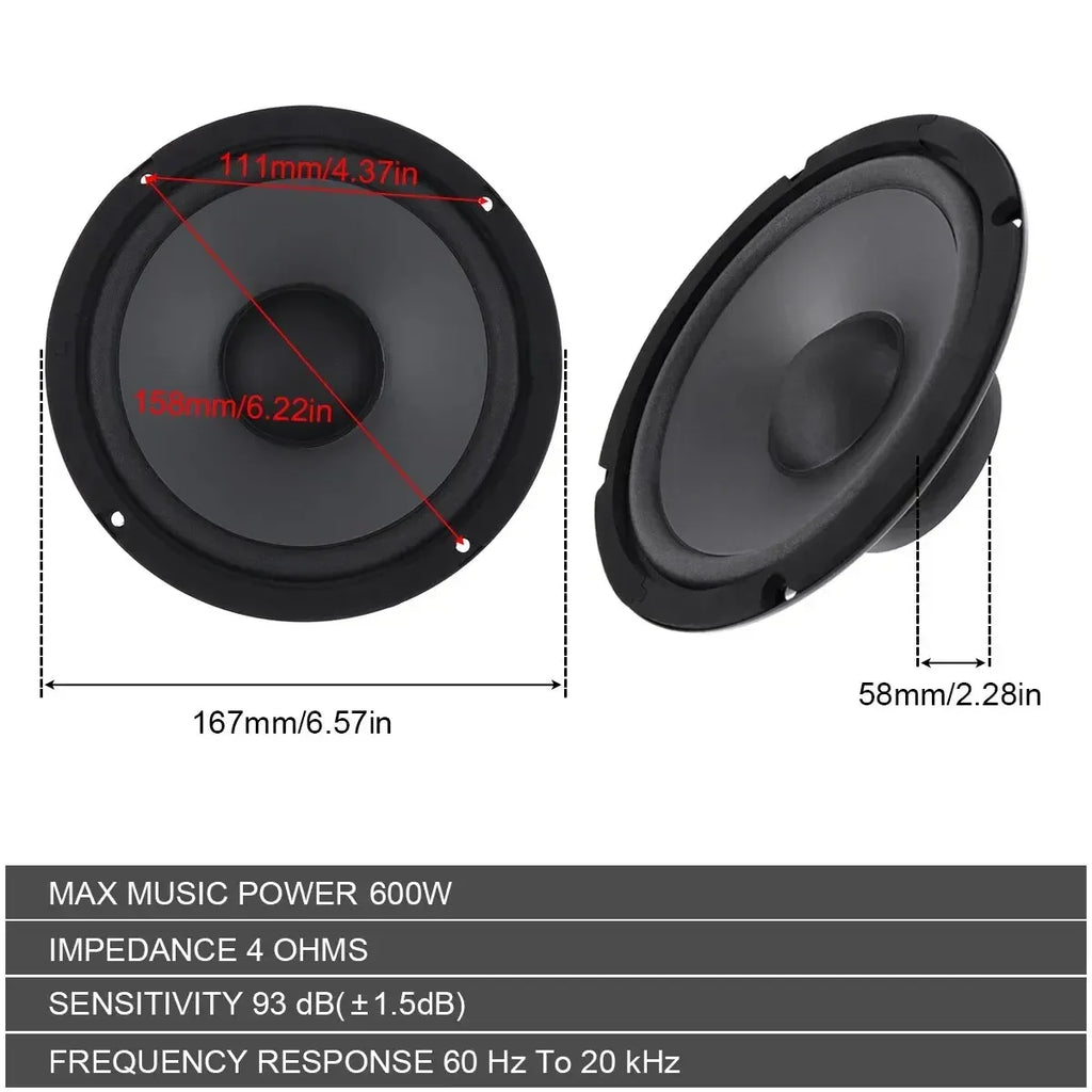 1pcs 6 Inch 600W Car HiFi Coaxial Sound Speaker Auto Door Audio Music Stereo Full Range Frequency Automotive Speakers