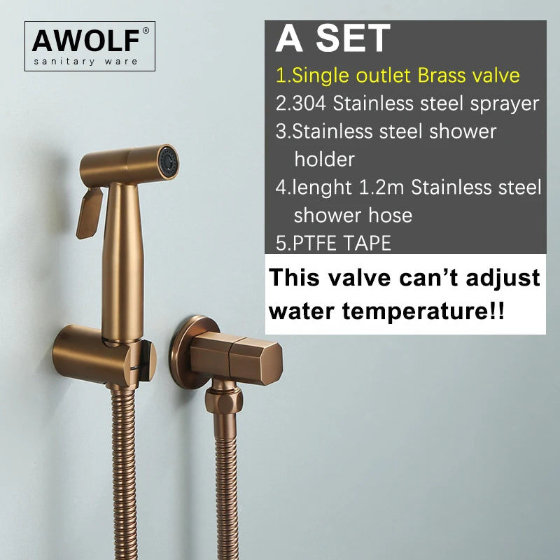 Handheld Toilet Bidet Sprayer Head Brushed Rose Gold Stainless Steel Bathroom Shattaf System Douche Kit AP2354