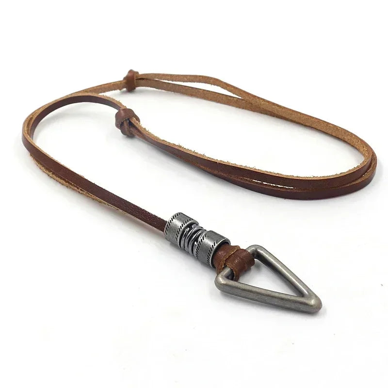 Vintage Men Women Triangle Adjustable Leather Cord Necklace Pendant Jewelry Christmas Gift Initial Necklace