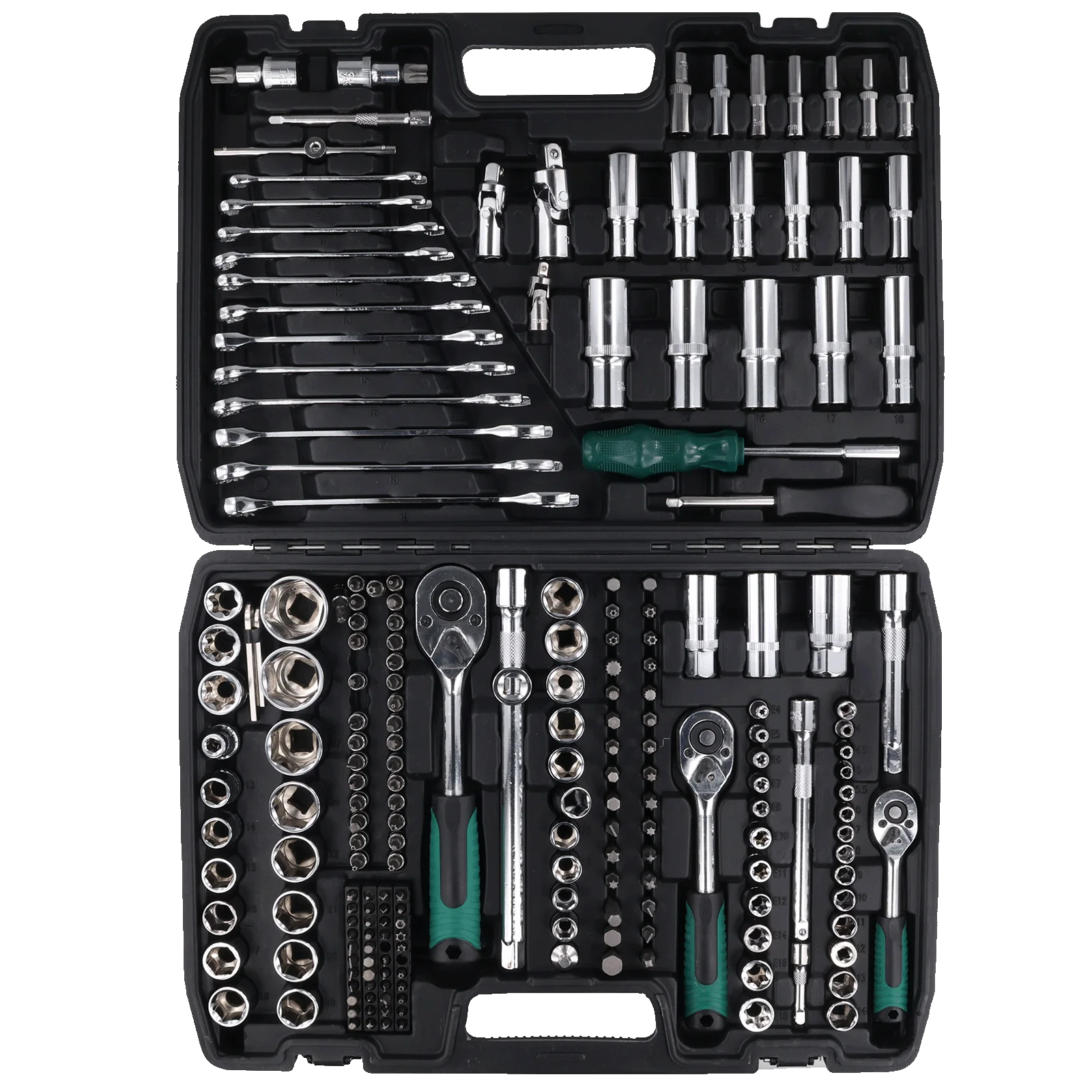 Podofo Socket Wrench Sets 214pcs 1/4inch 3/8inch 1/2inch 24-tooth Ergonomic Ratchet Wrench Mechanic Tool Set for Auto Repairing