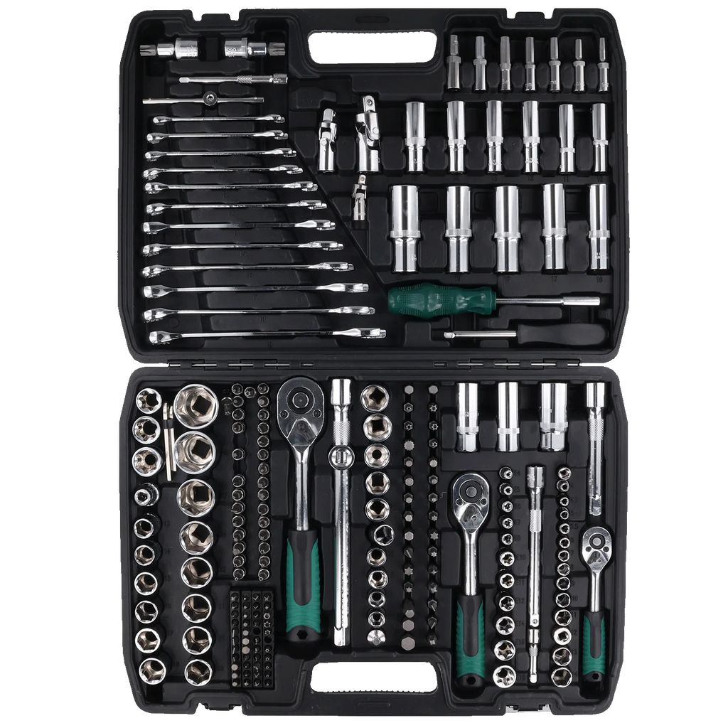 Podofo Socket Wrench Sets 214pcs 1/4inch 3/8inch 1/2inch 24-tooth Ergonomic Ratchet Wrench Mechanic Tool Set for Auto Repairing