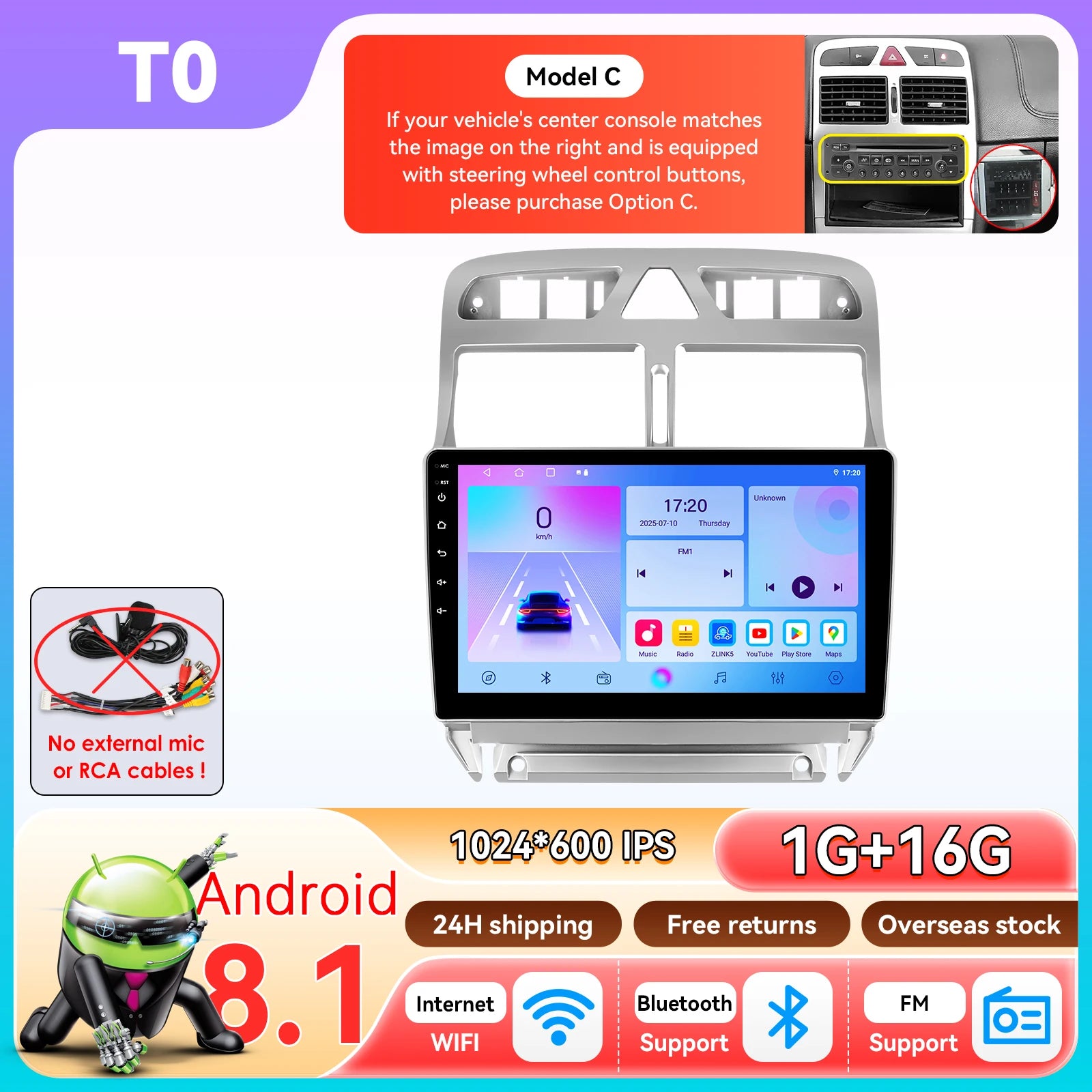 Hizpo 2Din 9inch CarPlay Android Auto Car Radio for Peugeot 307 307CC 307SW 2002 - 2013 Multimedia Navigation GPS RDS DSP 4G BT