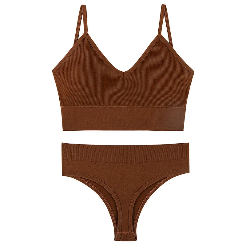 Women’s Ribbed V Neck Bra and Panty Set Seamless Comfortable 2 Piece 2026