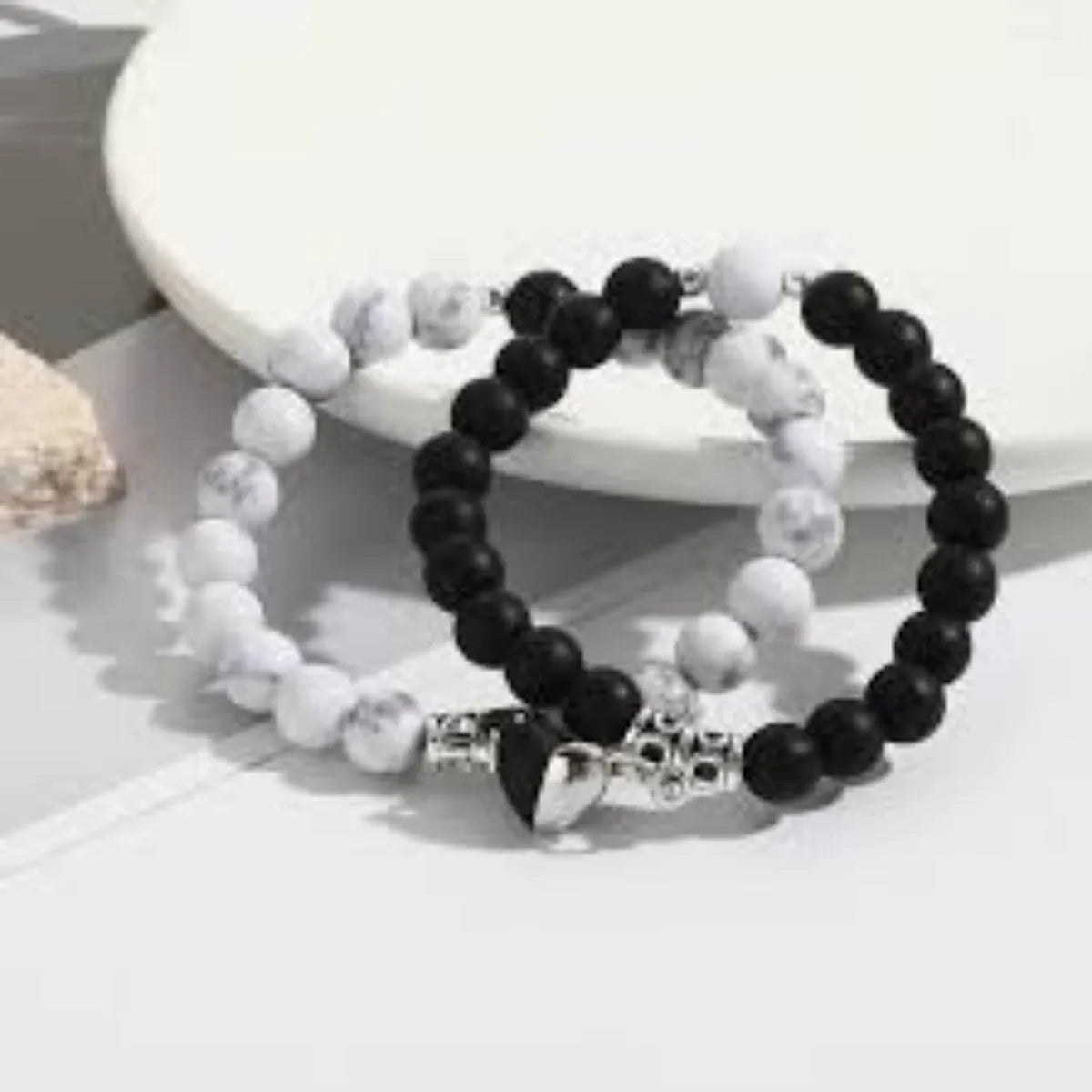 2Pcs/Set Natural Stone Beaded Heart Magnet Attraction Couple Bracelets For Women Men Simple Love Relationship Bracelet Jewelry