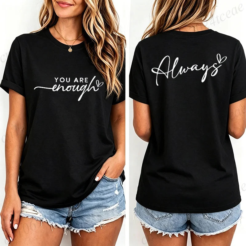 Fashion Women T Shirts You Are Enough Print Short Sleeve T-Shirt Motivational Quote Aesthetic Tee T-Shirts Inspirational Shirts