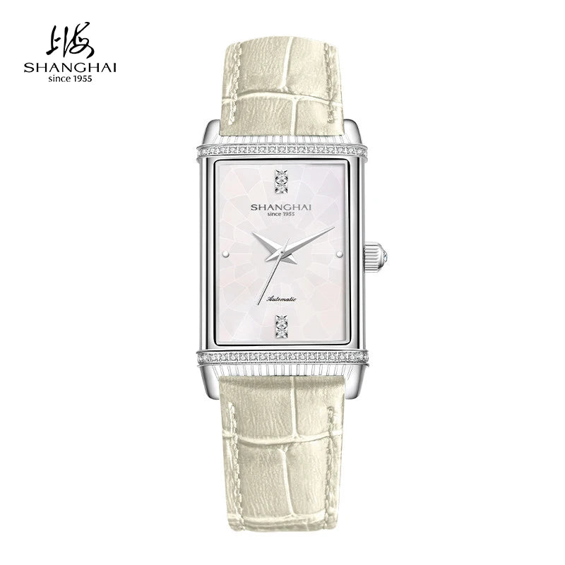 Shanghai Watches Vintage Women's Mechanical Watch 25x41 mm Rectangle Automatic Watch 3D Dial Sapphire Leather Fashion Watch 22MT