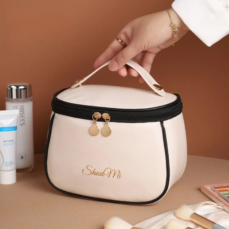 New Makeup Bag Soft PU Large Capacity Makeup Bag Storage Bag Portable Waterproof Multi layer Storage Cream like Leather
