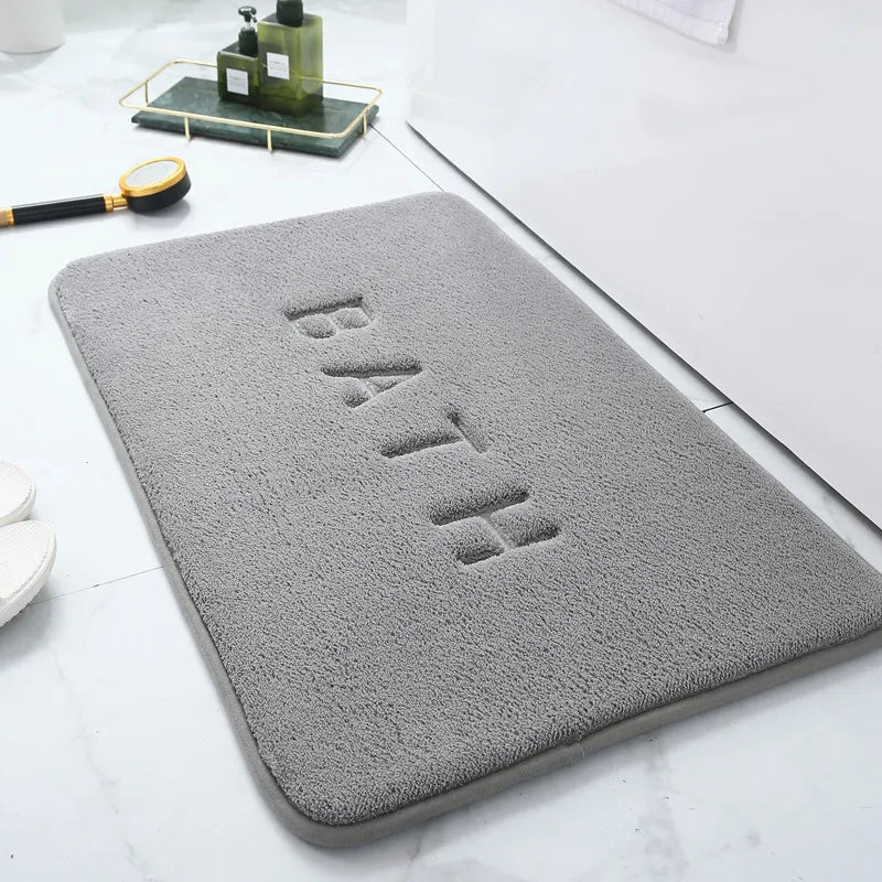 Solid color flannel bathroom non-slip floor mat shower room door absorbent foot mat square embroidered toilet mat