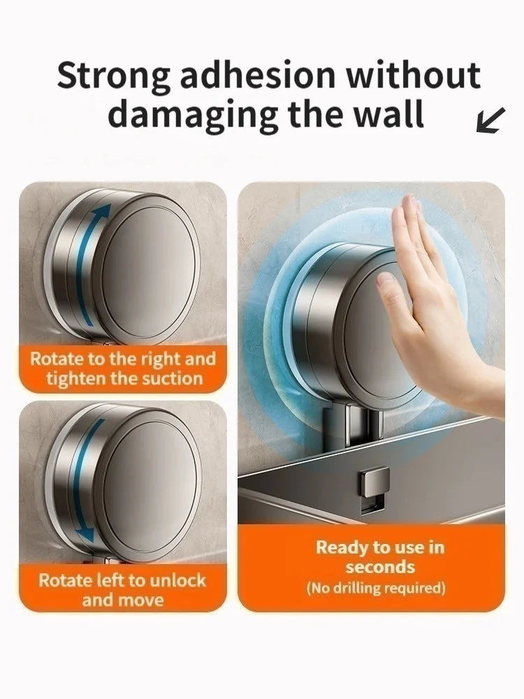 Étagère de salle de bain à ventouse sans perçage, support mural en aluminium pour salle de bain, organisateur de salle de bain à suspendre au mur