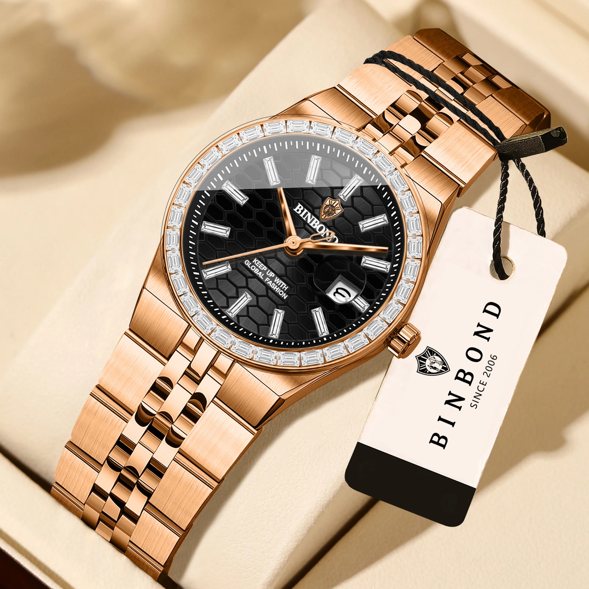 BINBOND Waterproof Sturdy Auto Date Women's Watches Fashion Reloj Ladies Casual Accurate Quartz Wristwatches For Women Luxury