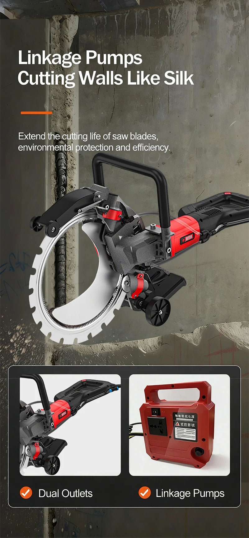 300/400/500mm Concrete Ring Saw with D-Shaped Ergonomic Handle Electric Wall Cutter for Reinforced Concrete Wet Cutting Work