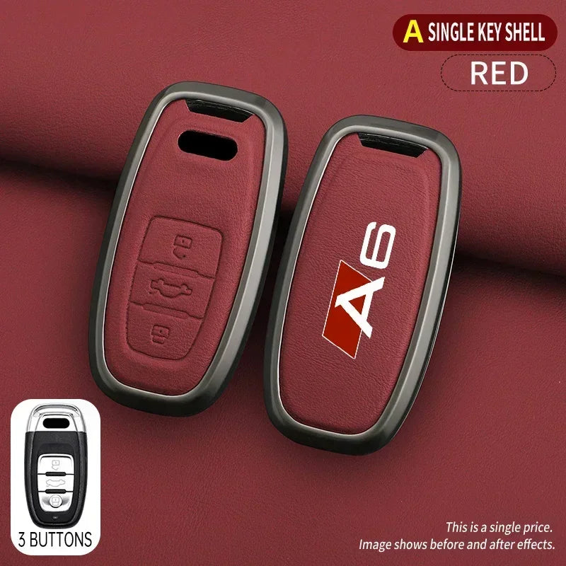 Zinc Alloy Leather For AUDI A6 S6 RS6 C5 C6 C7 4F S line Car Key Case Cover Shell Protected Keychain Bag Car-Styling Accessories