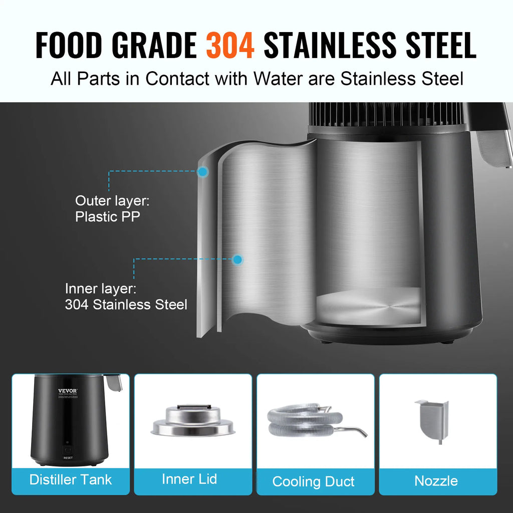 SucceBuy Water Distiller 4L 1.05 Gallon Pure Water Purifier Filter Countertop 750W Distilled Water MakerInterior Distiller
