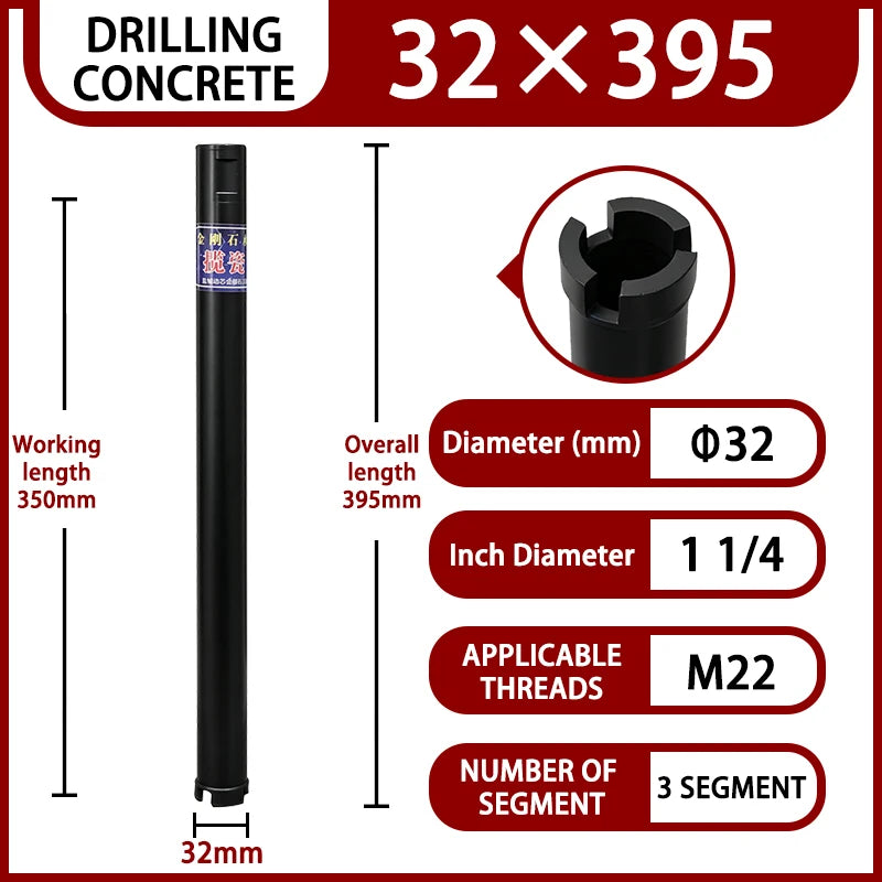 LAANCI laser weld Diamond Core Drill Bit for Reinforced Concrete – Diameter 25-254mm,400mm Total Length M22 Threaded Connection