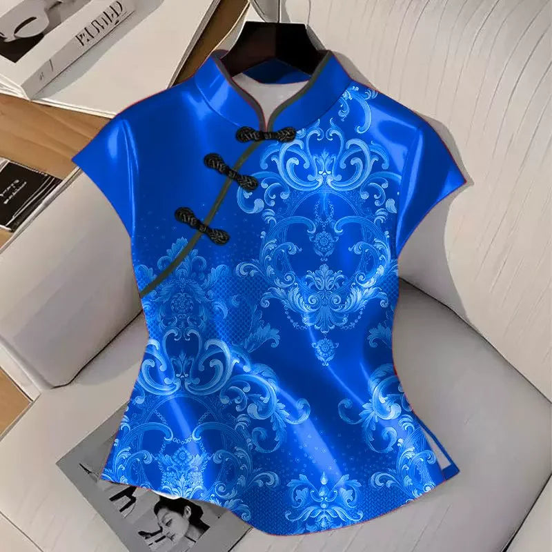 Qipao Shirts for Women Clothing Hanfu Tshirt Harajuku Ethnic Style Summer Streetwear Y2k Top Vintage T-Shirts Women Clothes