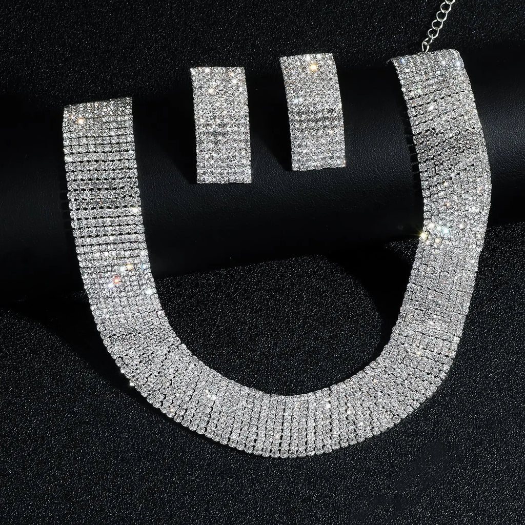 3pcs Women's Jewelry Set Rhinestone Earrings Necklace New Wedding Party Luxury Fashion Accessories-4068