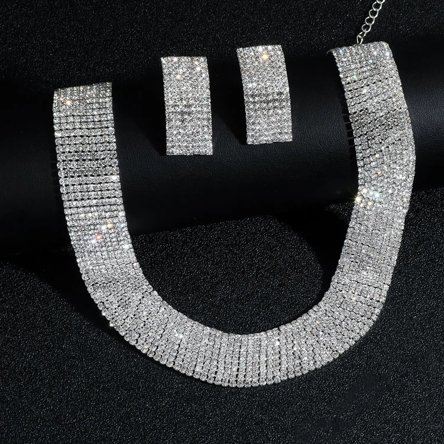 3pcs Women's Jewelry Set Rhinestone Earrings Necklace New Wedding Party Luxury Fashion Accessories-4068