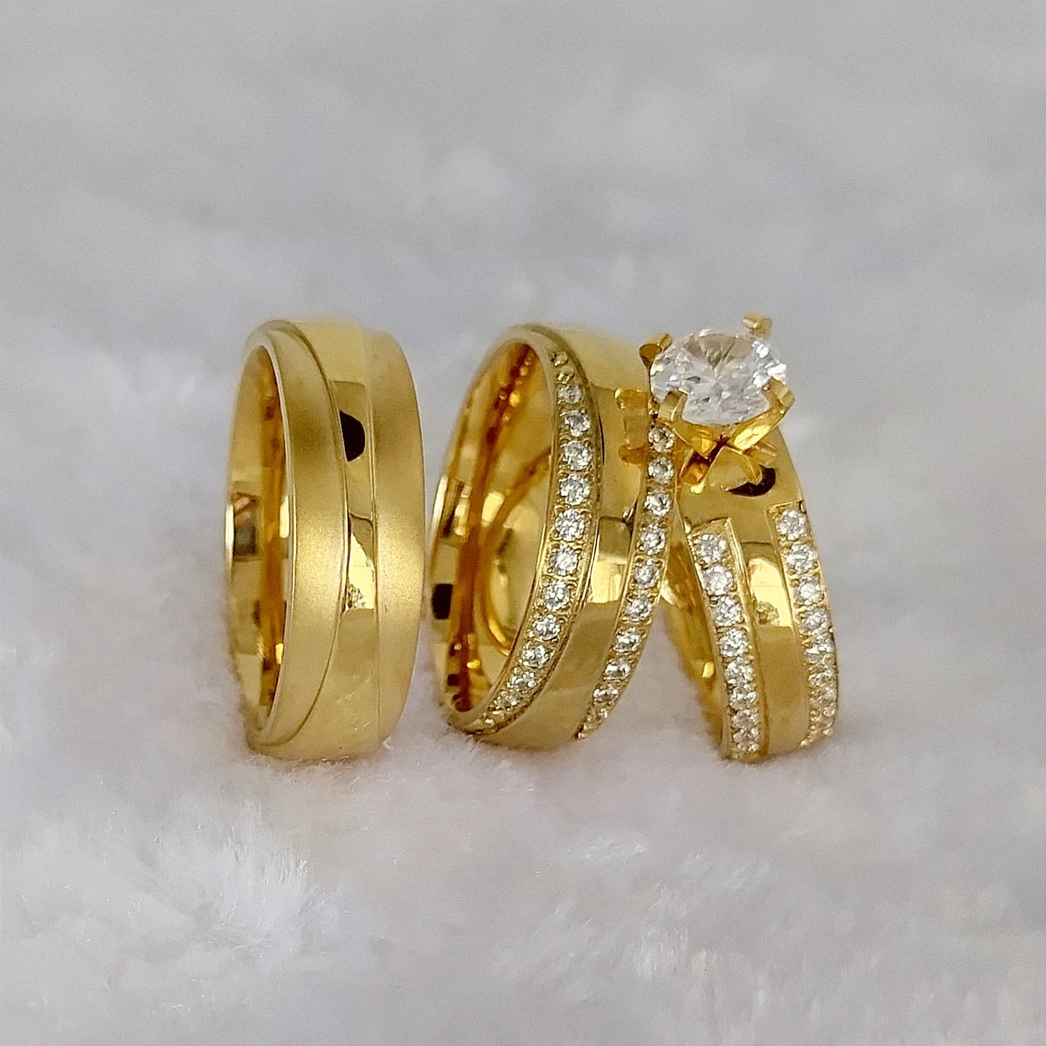 3pcs Wedding Engagement Rings Sets For Men and Women Bridal Lover Alliances 24k Gold Plated Jewery Marriage Couples Ring