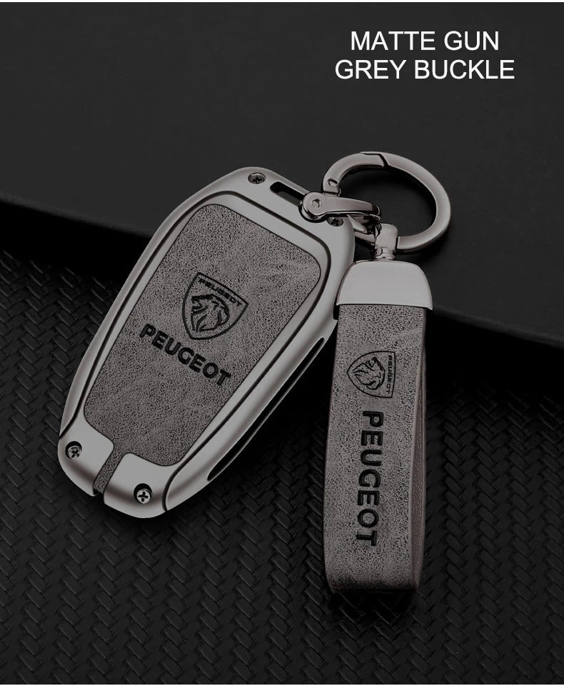 Leather Zine Alloy Car Smart Key Case Shell Cover Protector Fob For Peugeot 308 408 508 2008 3008 4008 5008 Keychain Accessories