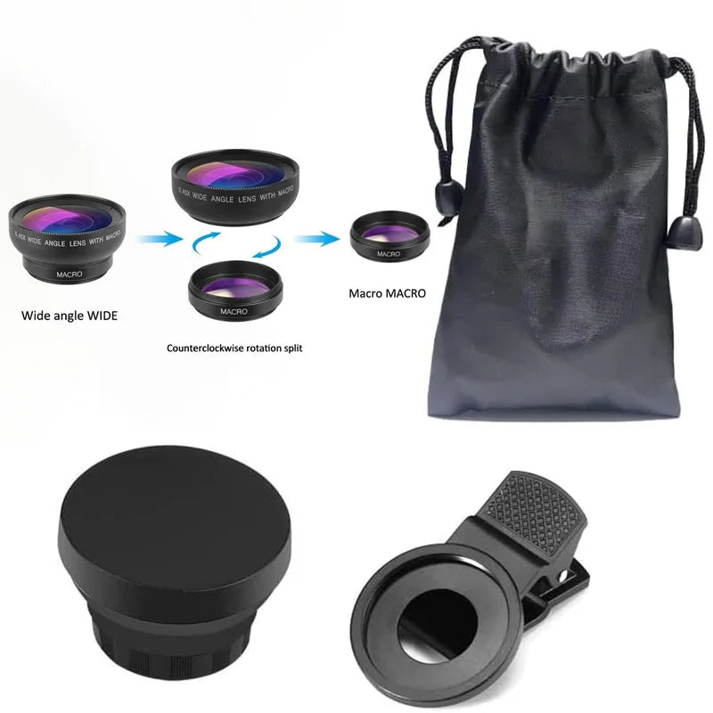 Universal Clip 2-in-1 Lens 37mm Professional 0.45X Super Wide-Angle & Macro HD for iPhone & Android Mobile Phones