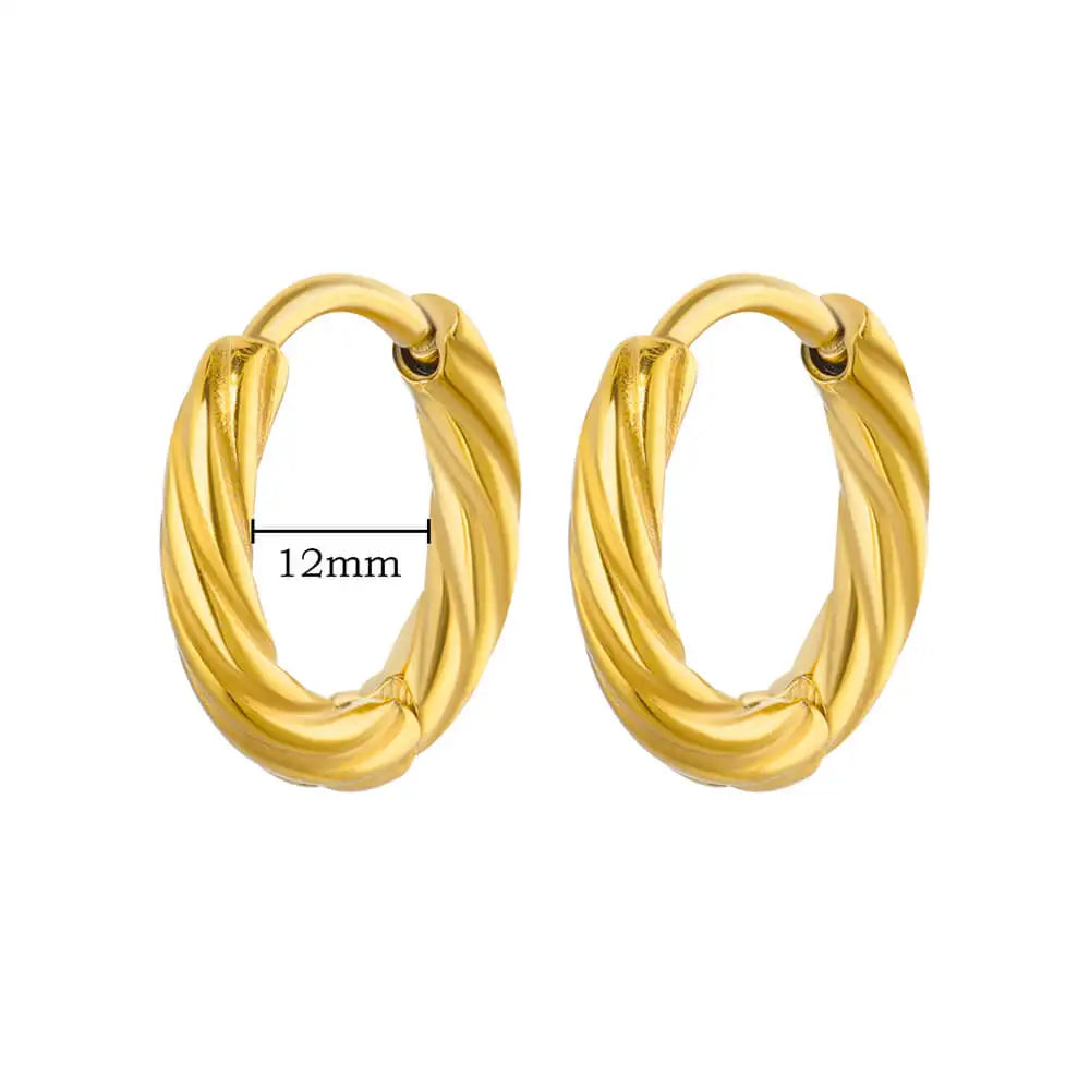 Vintage Chunky Round Earrings For Women Gold Color Stainless Steel Twisted Hoop Earring Statement Wedding Christmas Jewelry Gift