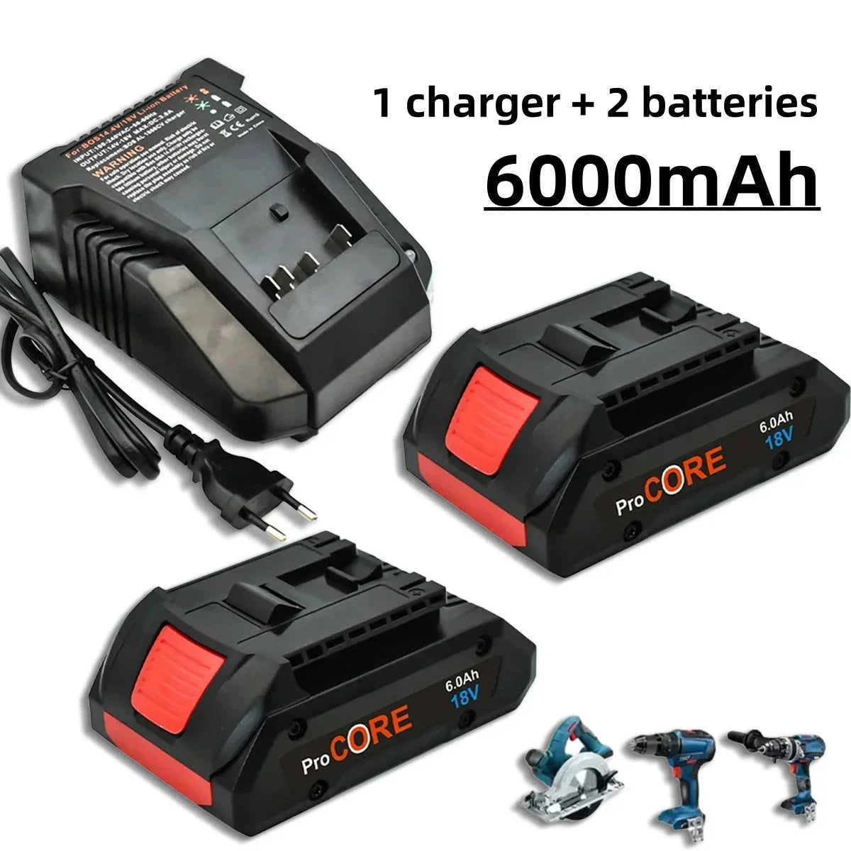 Batterie Li-ion ProCORE 18V 6.0Ah Cellules 21700 Batterie de remplacement compatible avec les batteries d'outils électriques professionnels BOSCH BAT609 BAT618, protection contre les surcharges BMS incluse