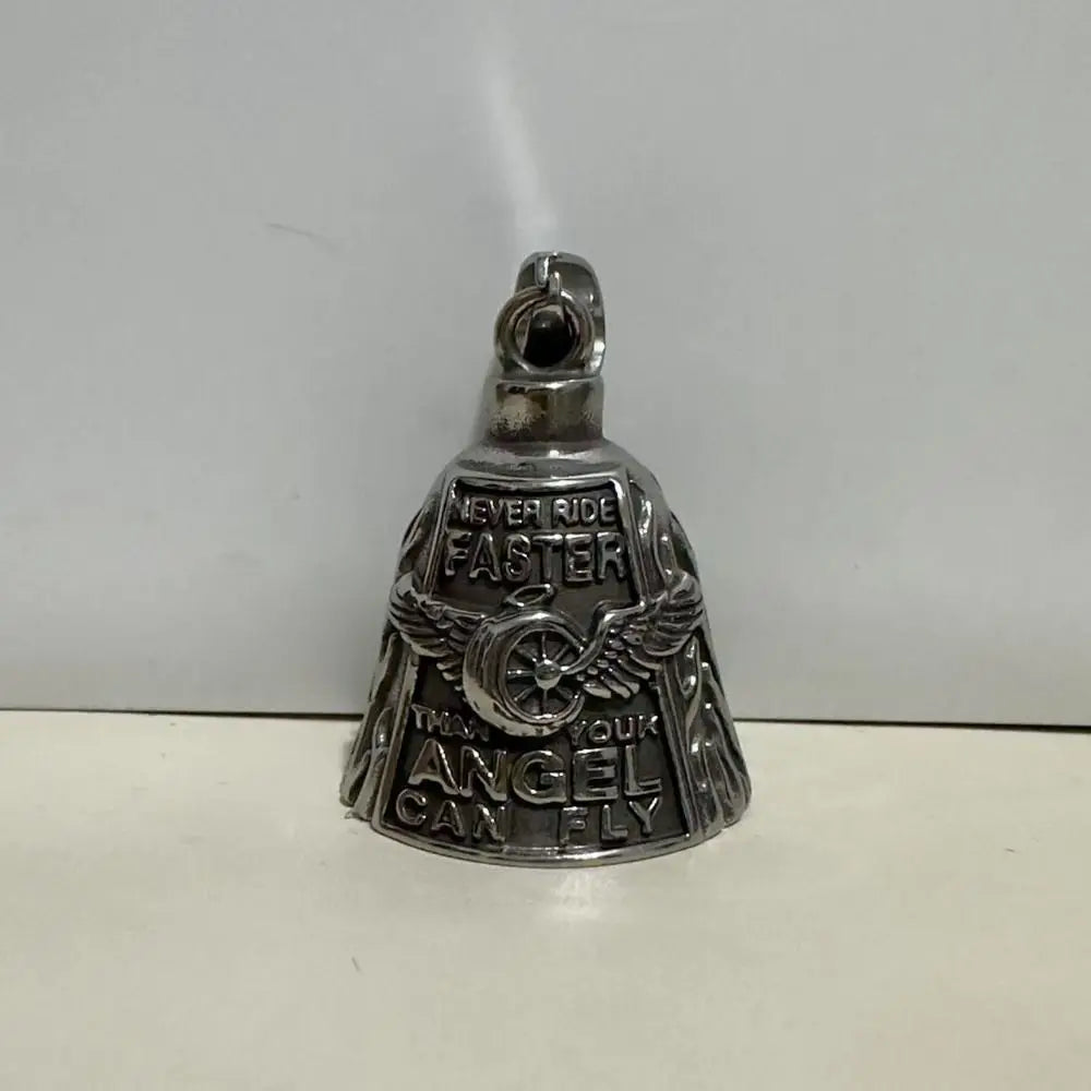 Vintage 3D Design Motorcycle Guardian Bell Retro Punk Style Angel Pendant Bell Alloy Wing Design Evil Spirit Trap Bell Men