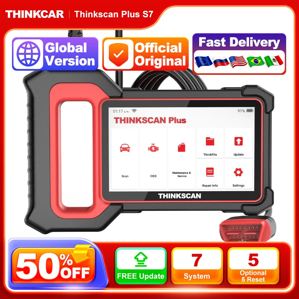 THINKCAR THINKSCAN PLUS S4 S7 ABS SRS ECM System Car Diagnostic Tools OBD2 Auto Scanner OBD 2 Code Coder Reader Free Update