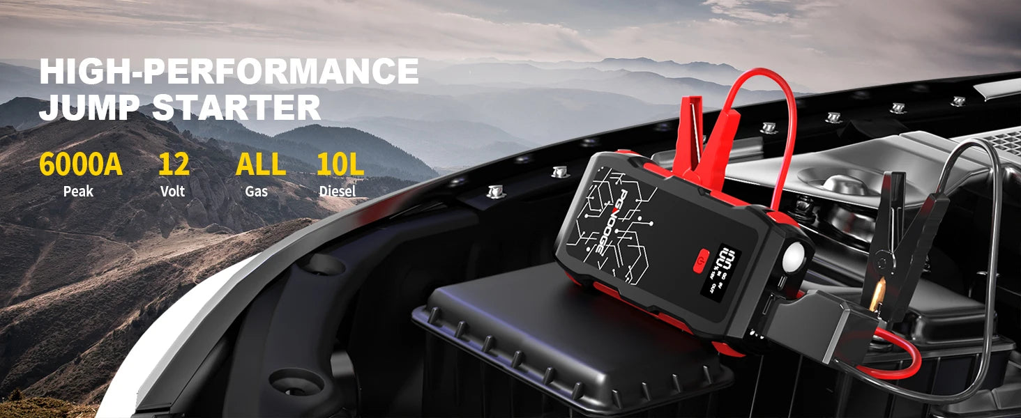 26800mAh 6000A Car Jump Starter, Car Battery Booster for All Gas and Up to 10L Diesel Engines, 12V Auto Emergency Jumper Starter