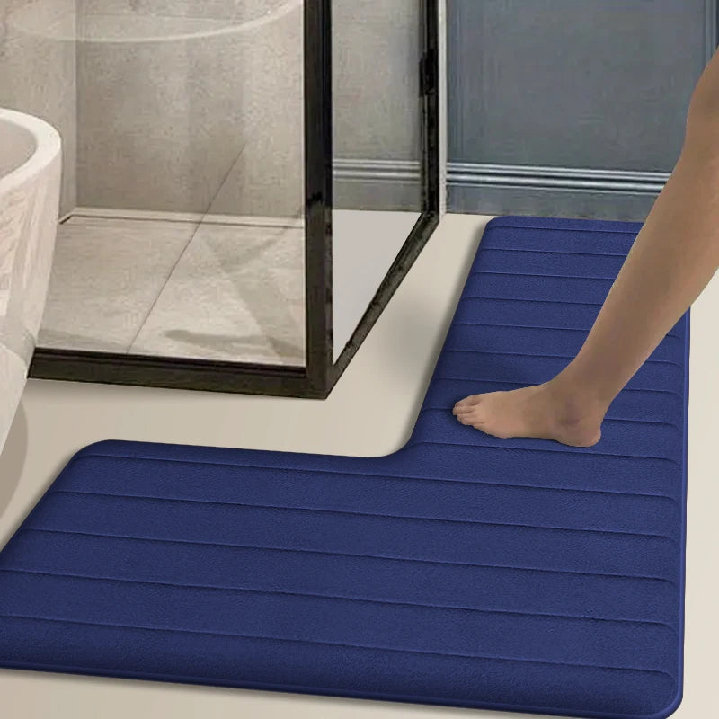 Simple L-shaped long strip bathroom non-slip floor mat flannel absorbent cushion home shower room corner carpet door mat