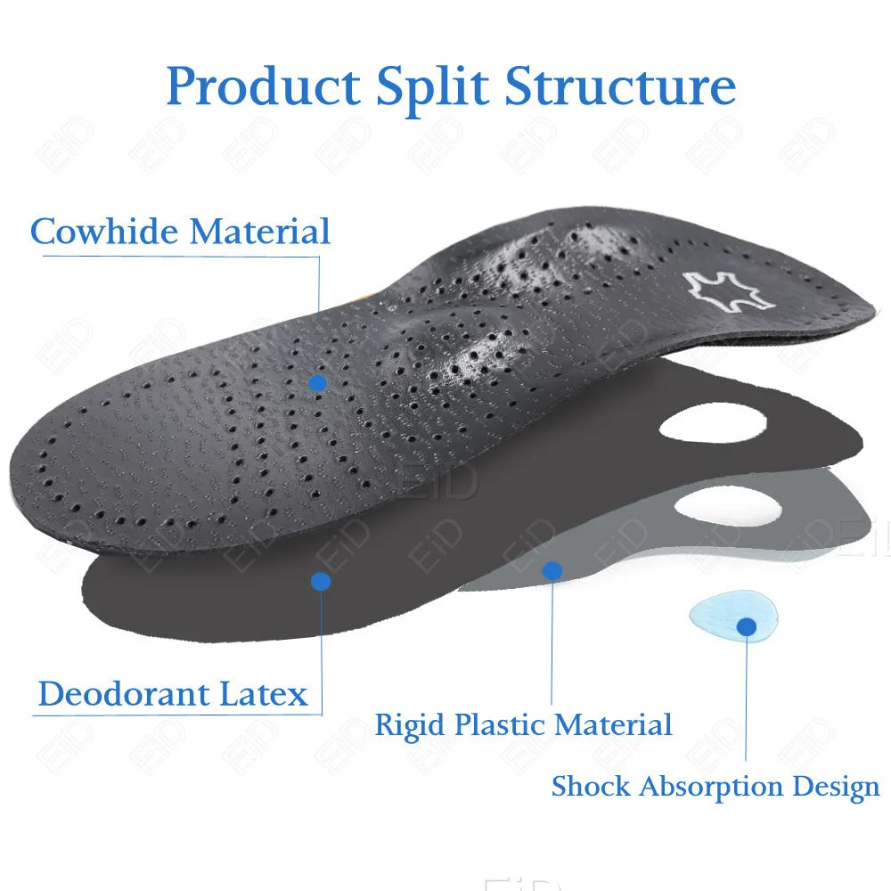 EiD New Arch Support 25mm Orthotic insole Black Leather orthotics Insoles for Flat Foot O/X Leg Corrected Shoe Sole insert pads