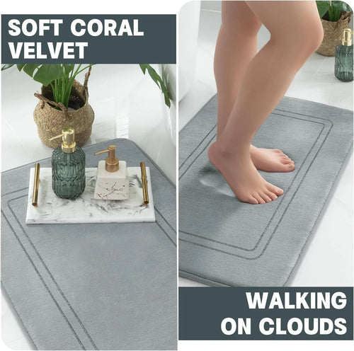 3PCS Absorbent Bath Mats Set Non-Slip Memory Foam Bathroom Rug Soft Quick Dry Carpet Standing Pad Machine Wash For Bathroom