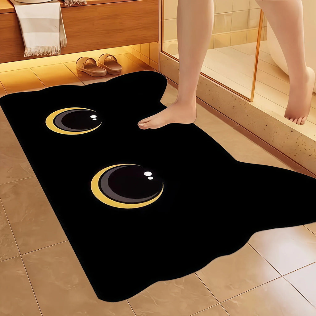 VIKAMA Black Cat Floor Mat,Cute Cartoon Bathroom Mat Welcome Mat,Waterproof Non-slip Doormat Toilet Floor Rug Home Decoration