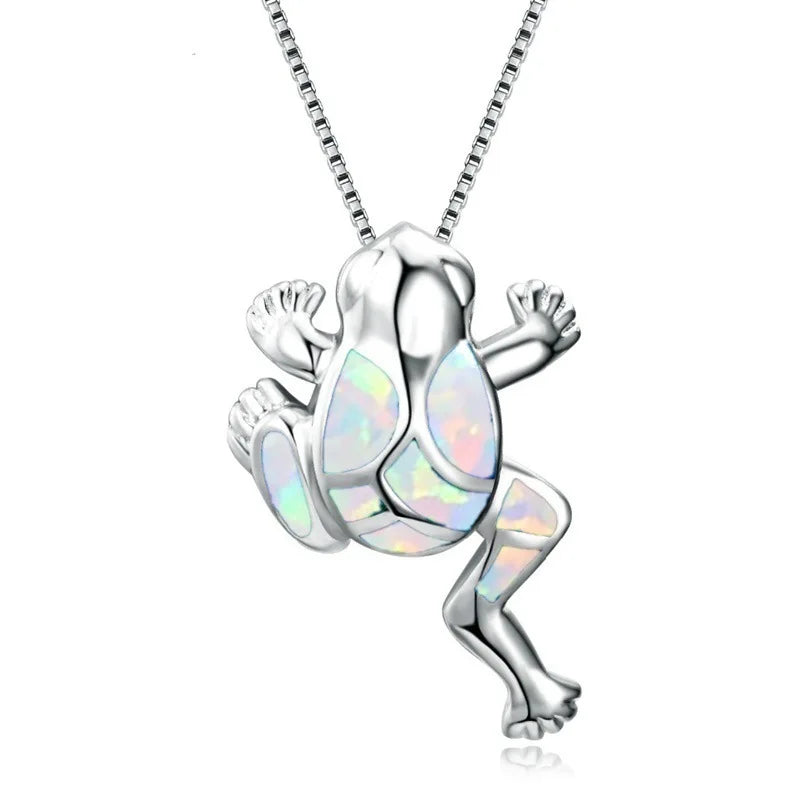 Bohemia Cute Frog Pendant Necklace For Women Inlay Blue Imitation Opal Necklace Wedding Party Jewelry Christmas Gifts for Her
