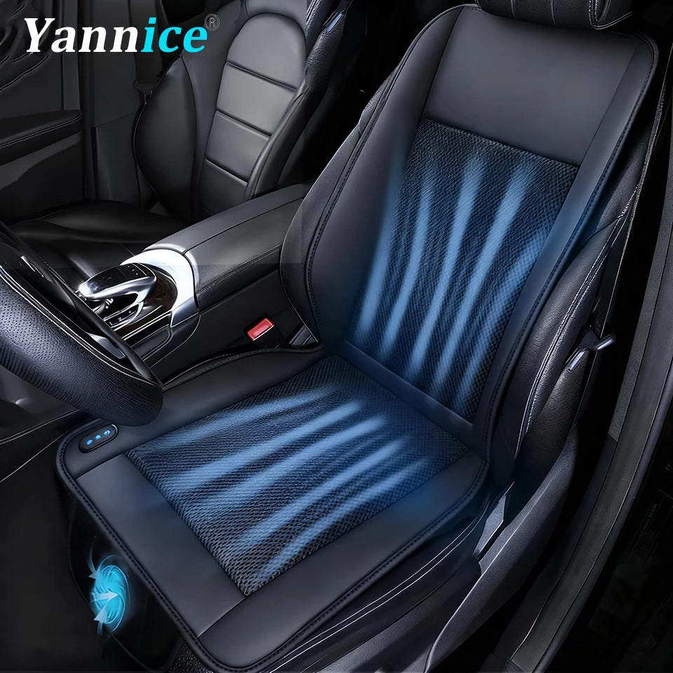Coussin de siège de voiture rafraîchissant de luxe en cuir PU USB 12V/24V Housse universelle de siège avant refroidie avec ventilateur Tapis de refroidissement pour siège de voiture