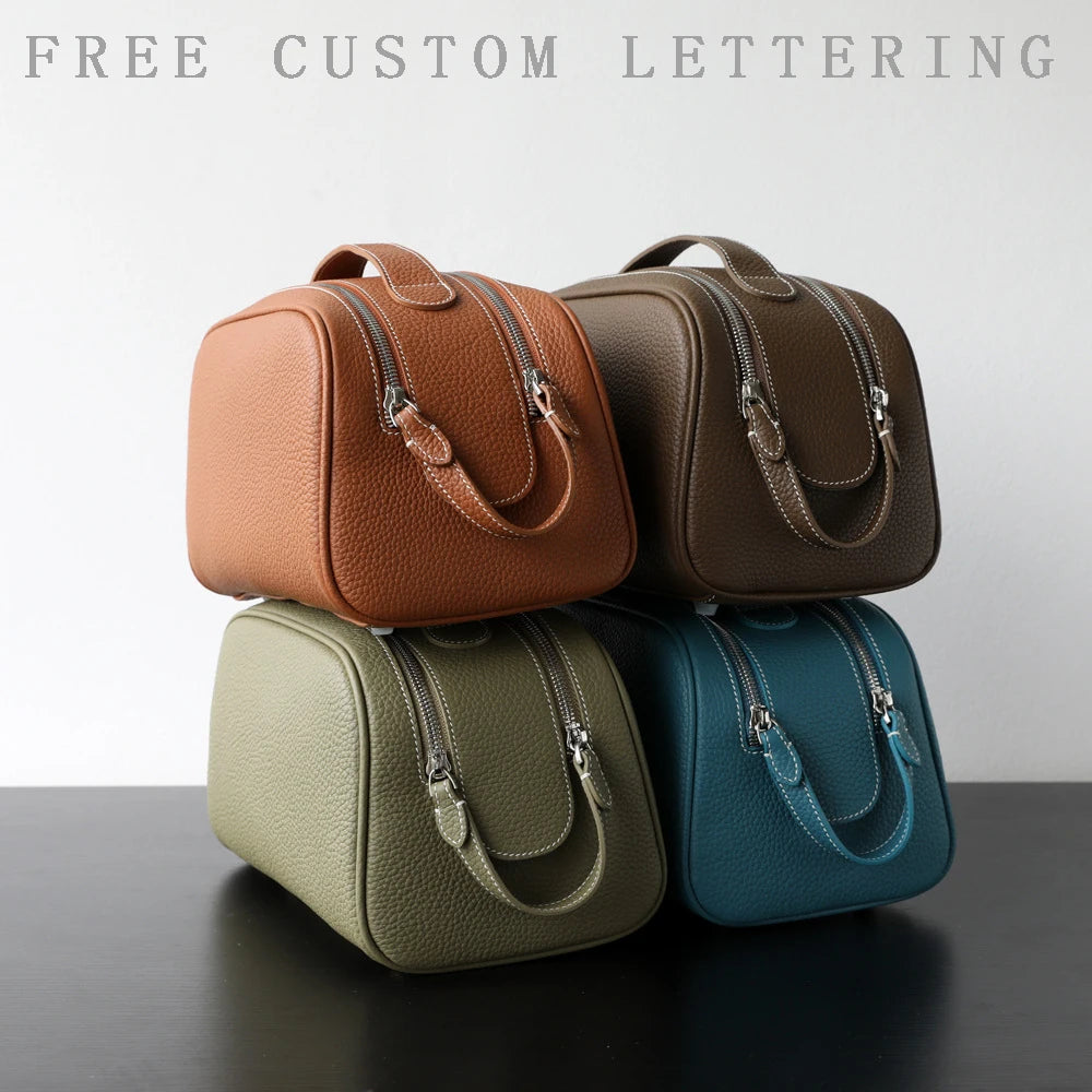 Top layer cowhide makeup bag 2025 new design genuine leather women's portable travel toiletries vintage ins fashion storage bag