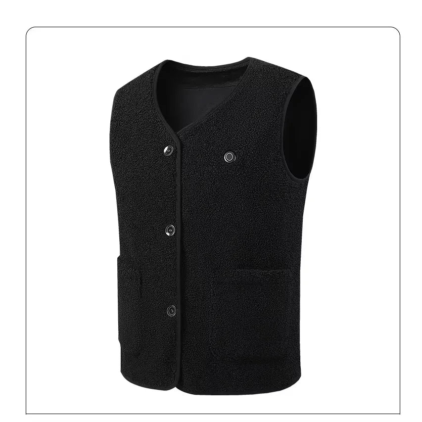 16 Areas Heated Vest Women Electric Heated Jackets Teddy Velvet V-neck USB Electric Temperature Control Winter Thermal Warm Vest