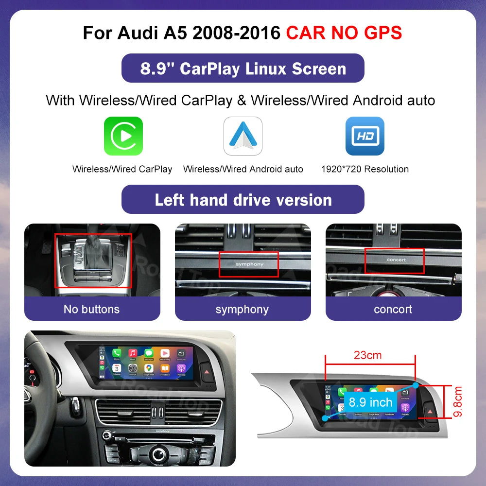 Linux 8.9/12.3" Audi A5 Multimedia