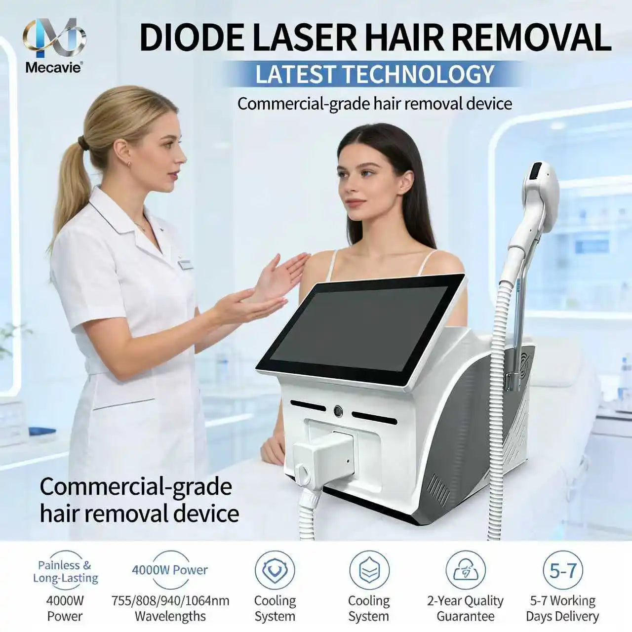 Latest 5000W Diode Laser painless permanent hair removal FAC advanced technology with 4 Waves Salon Exclusive Full Certificate