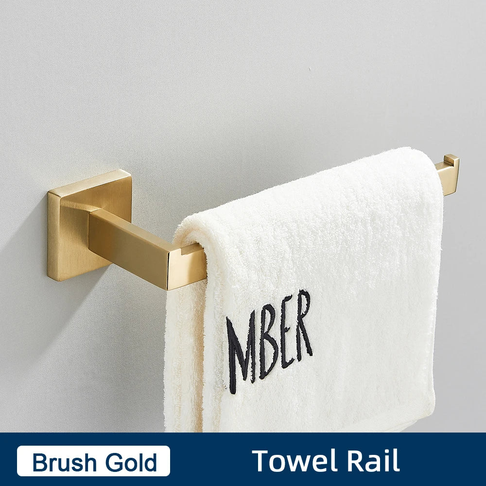 Bathroom Accessories Set Brushed Gold Toilet Wall Towel Bar Rail,Paper Holder and Hook Stainless Steel Bath Rack Hanger Hardware