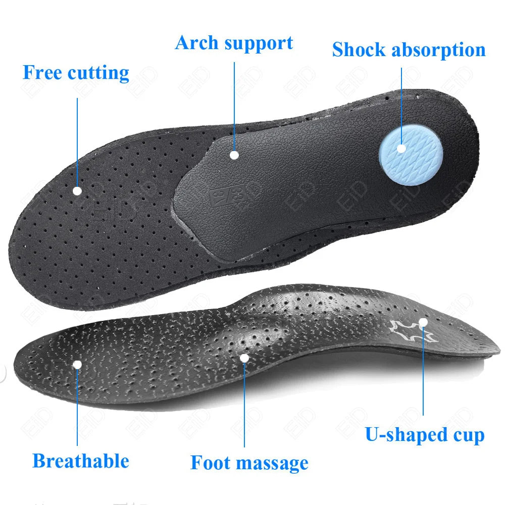 EiD New Arch Support 25mm Orthotic insole Black Leather orthotics Insoles for Flat Foot O/X Leg Corrected Shoe Sole insert pads