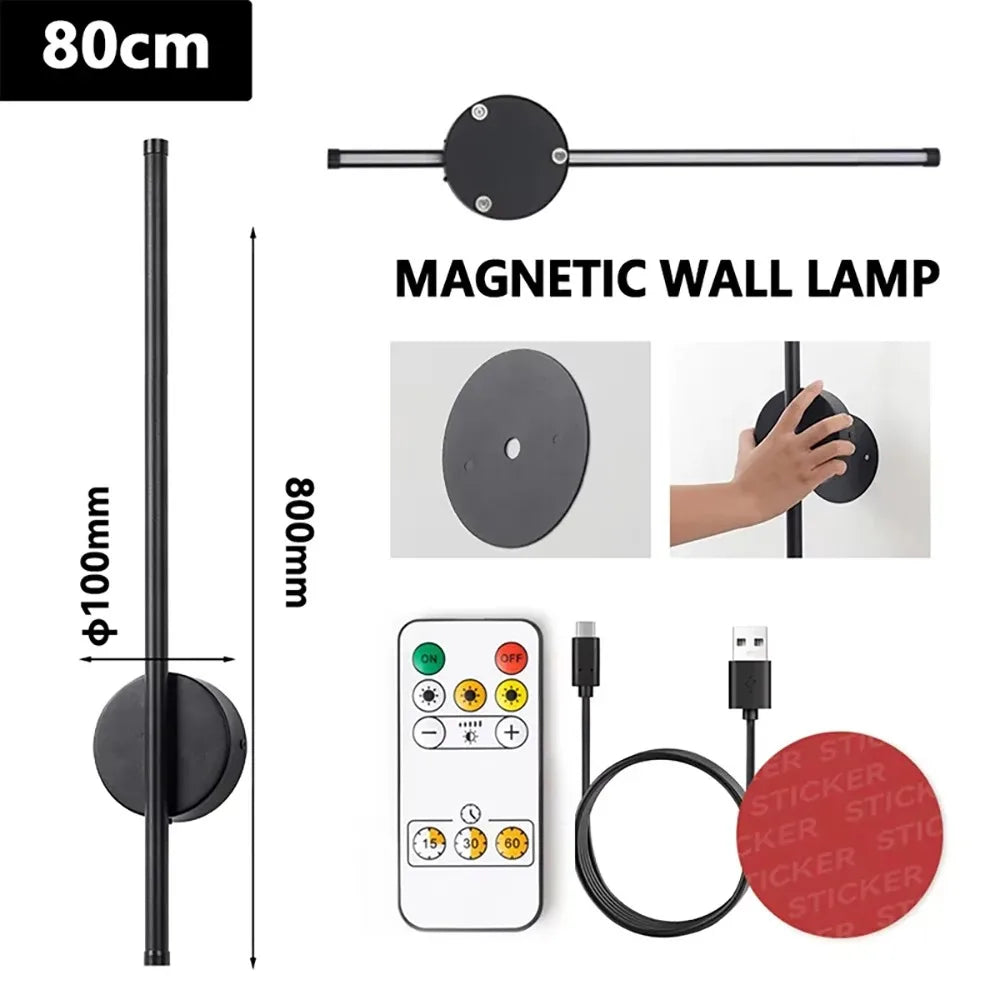 Lampe de charge murale LED moderne, installation sans fil, télécommande, gradation continue, finition noire et or, 50/80CM, éclairage décoratif