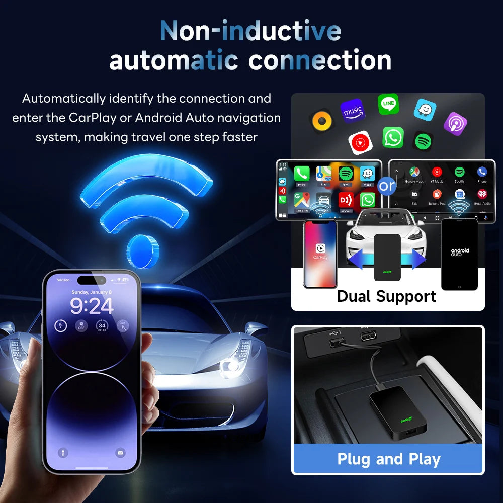 2026 CarlinKit 5.0 2Air Wireless Android Auto Box Portable CarPlay Wireless Dongle For Car Radio with Wired CarPlay/Android Auto