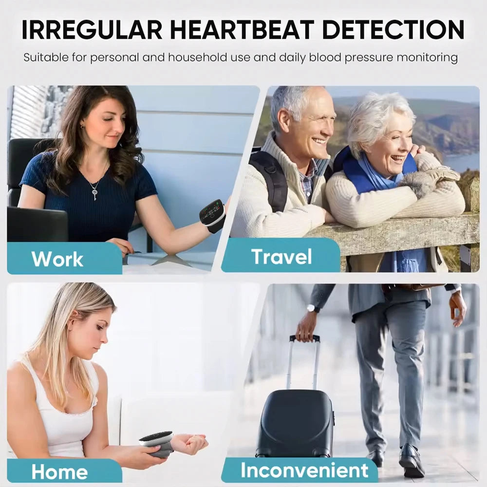 Medical Rechargeable Wrist Blood Pressure Monitor LED Display Fast Measurement Digital Tensiometer BP Tonometer Heart Rate Meter