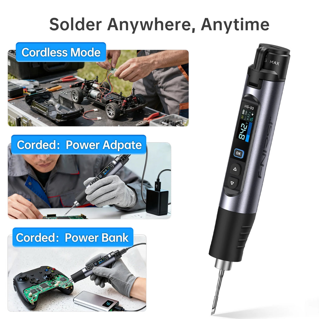 FNIRSI HS-03 Portable Heating Tool 2600mAh Replaceable Battery USB C Fast Heating 3 Level Temperature Adjustable Device