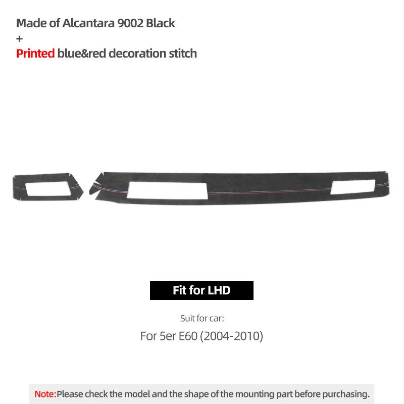 Pour BMW Série 5 E60 2004-2010 Fabriqué en Alcantara Tableau de bord Panneau d'instruments Garniture Performance Autocollant Accessoires Intérieur Voiture