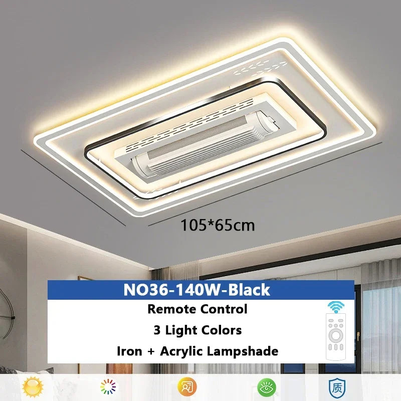Invisible Bladeless Ceiling Fan LED Remote Control Ceiling Fan Lamp for Home Living Room Bedroom Dimmable Bladeless Fan Lamp