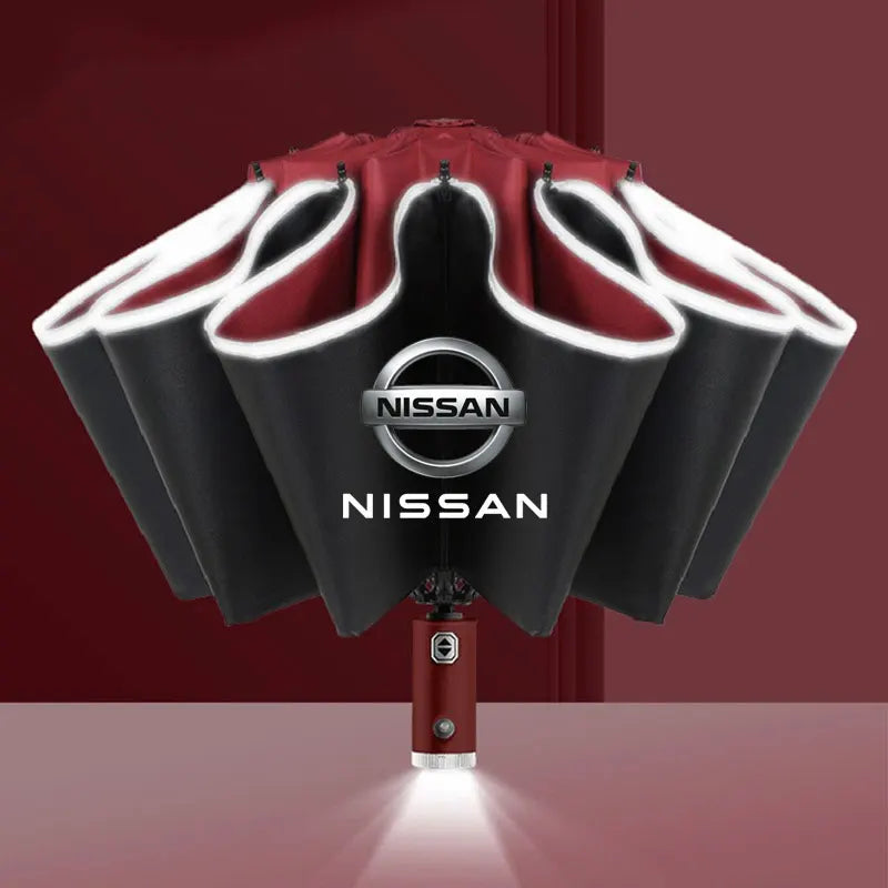 Fully Automatic UV Umbrella With LED Reflective Stripe Reverse Umbrellas For Nissan Rogue X-Trail GTR Note Qashqai Juke Patrol