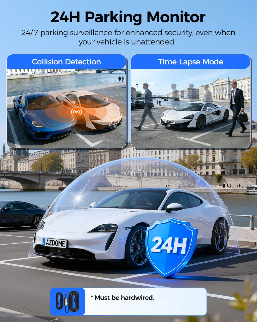 AZDOME M550 Pro Dash Cam Car DVR 5.8Ghz WiFi 3.19" IPS 2 or 3 Channel Dash Camera GPS Night Vision Dual 4K+1080P Parking Monitor