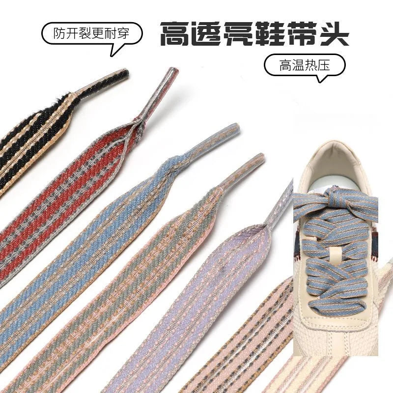 Width 1.5cm Creativity Stripes Red Green Shoelaces Trend Sport Casual DE Trainig Shoe Laces For Spring Summer Shoes Strings